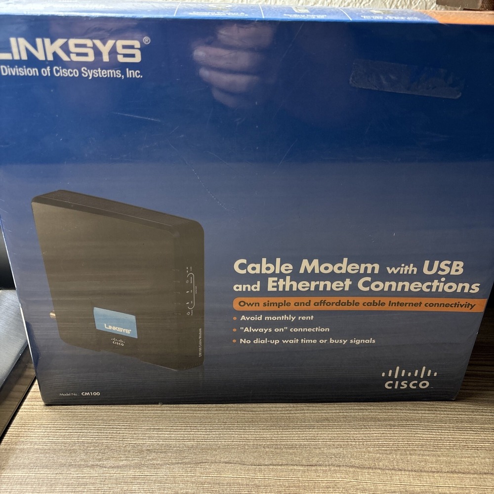 Cisco-Linksys Cable Modem Model CM100 (New - Factory Sealed) USB & Ethernet Conn